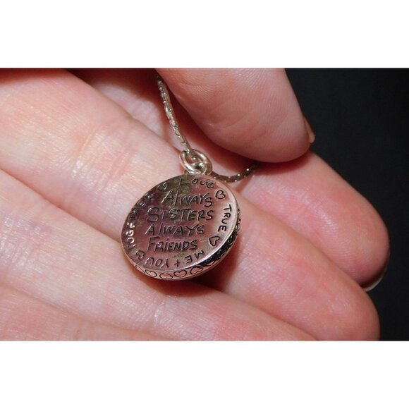 Always Sisters Always Friends Domed Silver Tone Pendant Necklace - Picture 2 of 4